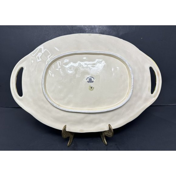 TAKAHASHI ANTIQUA Embossed Grapes Basket Weave Majolica 16" 2 Handled Platter - Picture 2 of 10